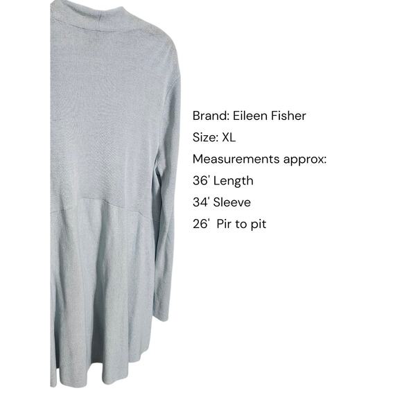 Eileen Fisher Sweater Womens XL Linen Pale Blue Blend Long Open Knit Cardigan - Picture 2 of 9
